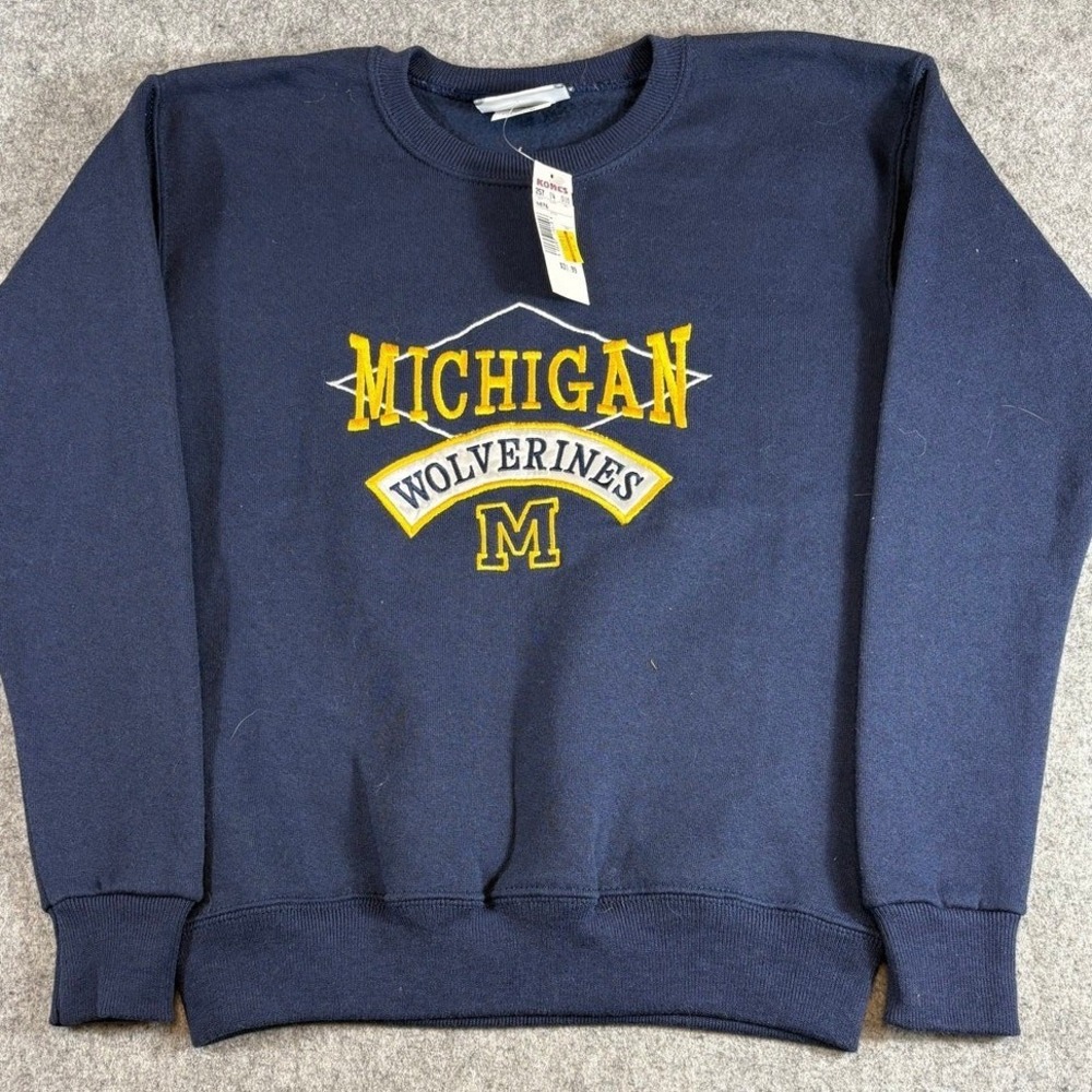 Vintage 90s Michigan Wolverines NCAA Crewneck Sweatshirt Boys M Navy Lee NWT